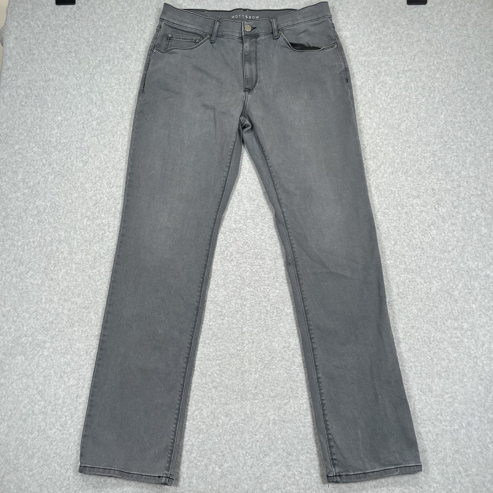 Mott & Bow Straight Jeans Mens 34x34 (33x33) Stone Gray Slim Fit Stretch Denim